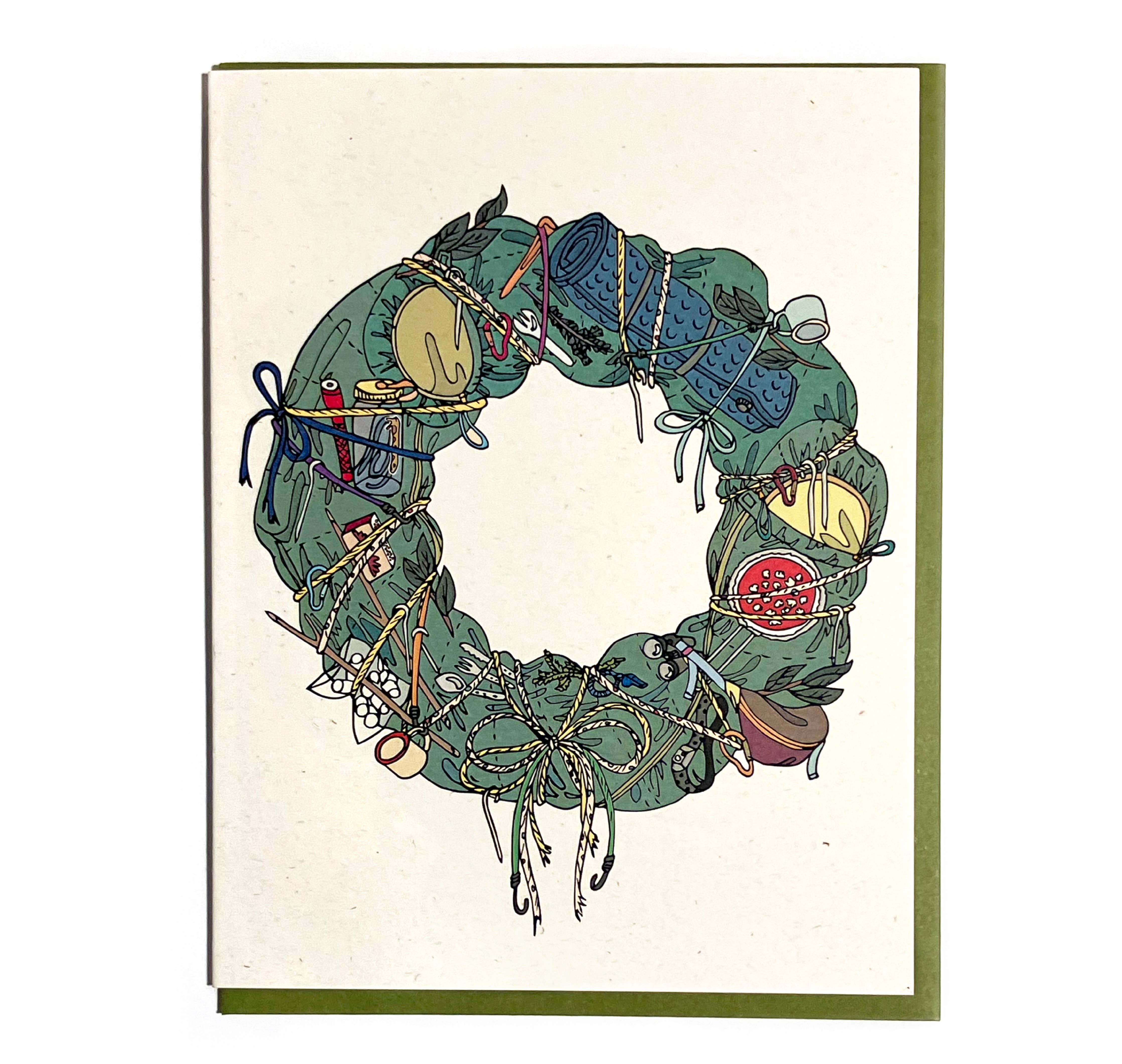 Greeting Card - Camp Gear Holiday Wreath
