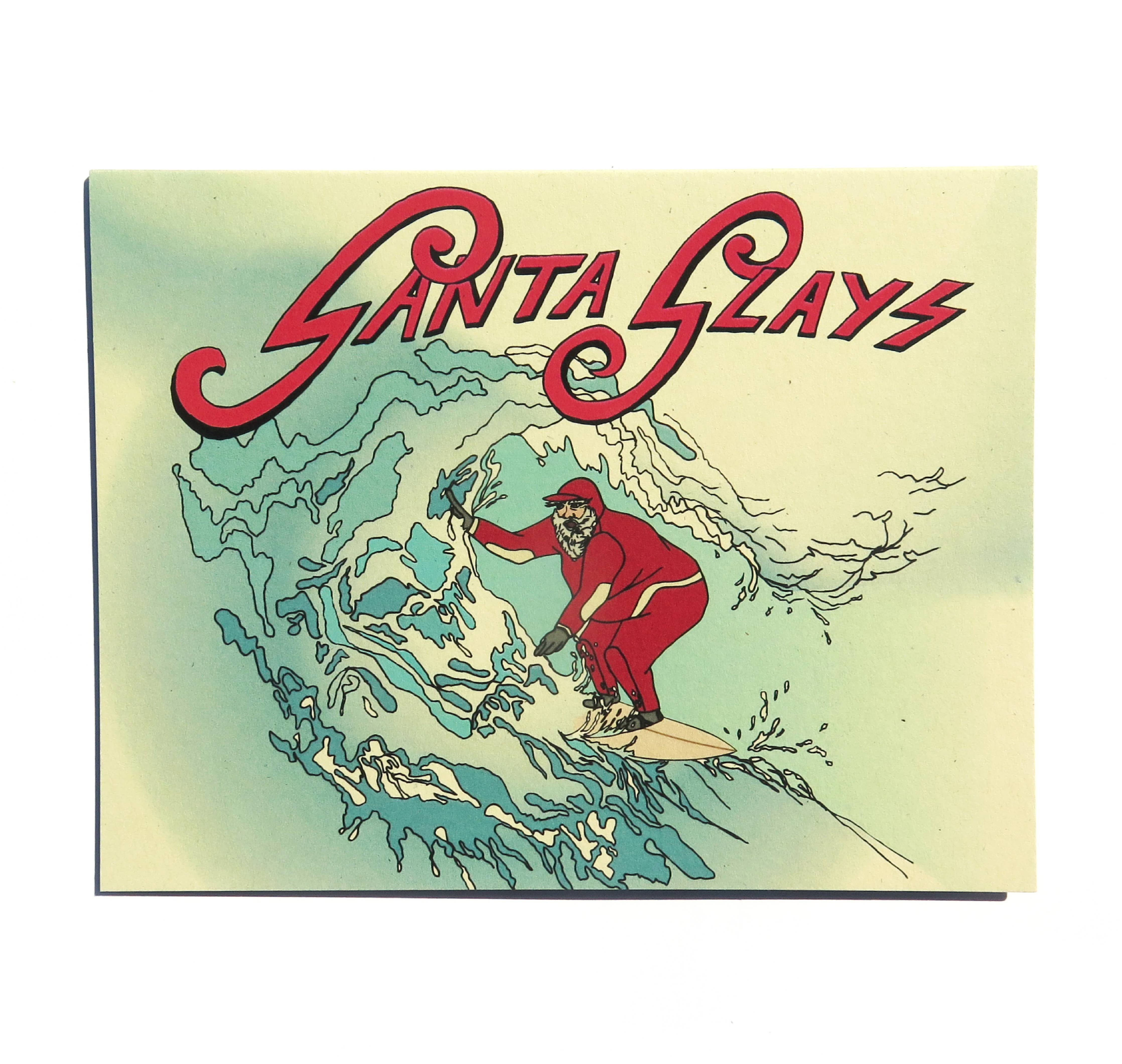 Greeting Card - Surfing Santa