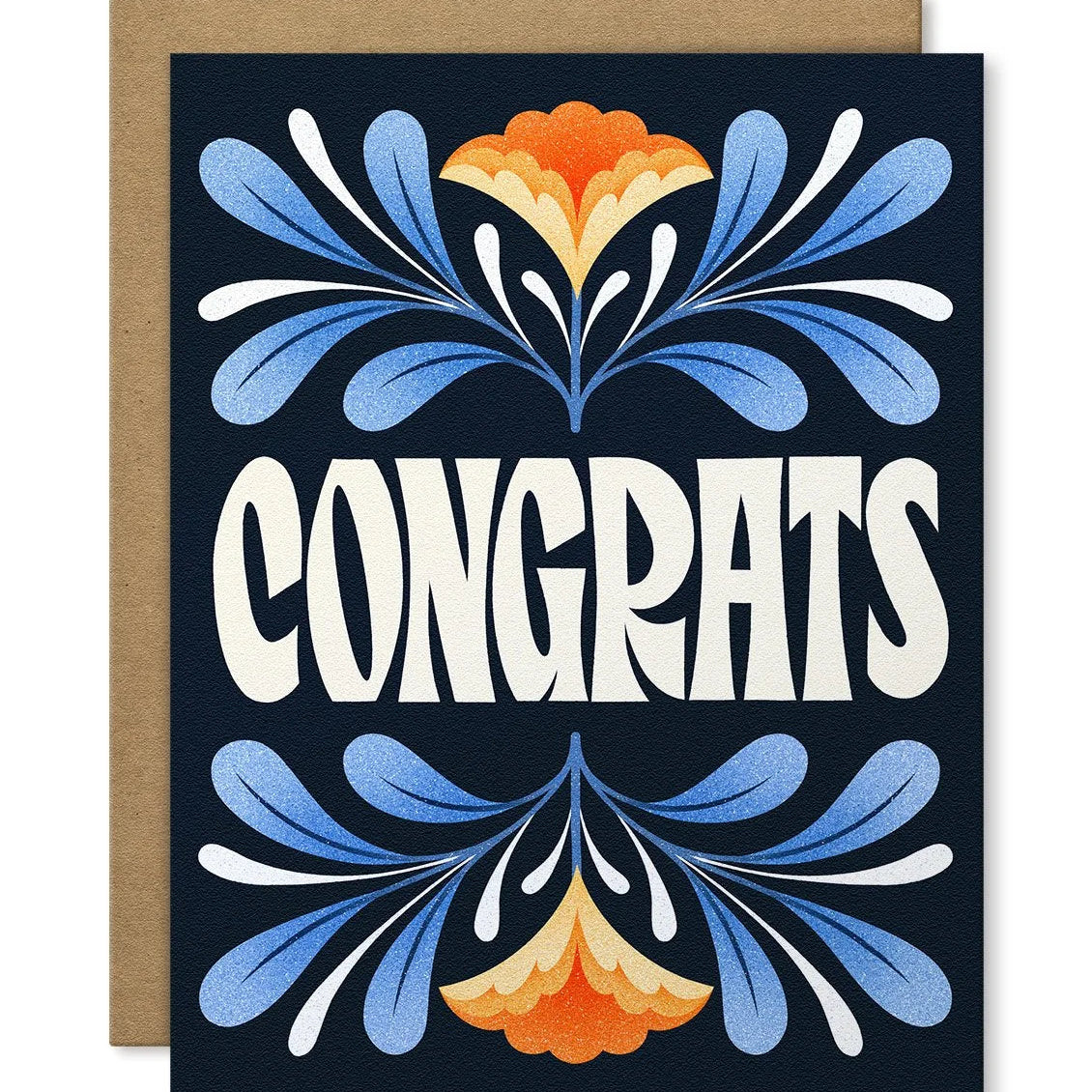 Greeting card with floral design and 'Congrats' text on a dark blue background