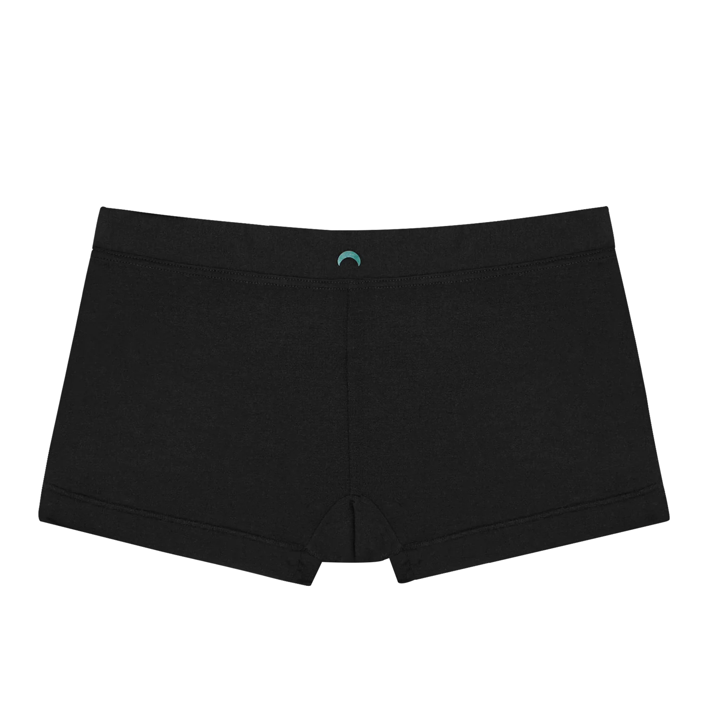 A pair of black boxer briefs with a wide-cuffed elastic waistband.
