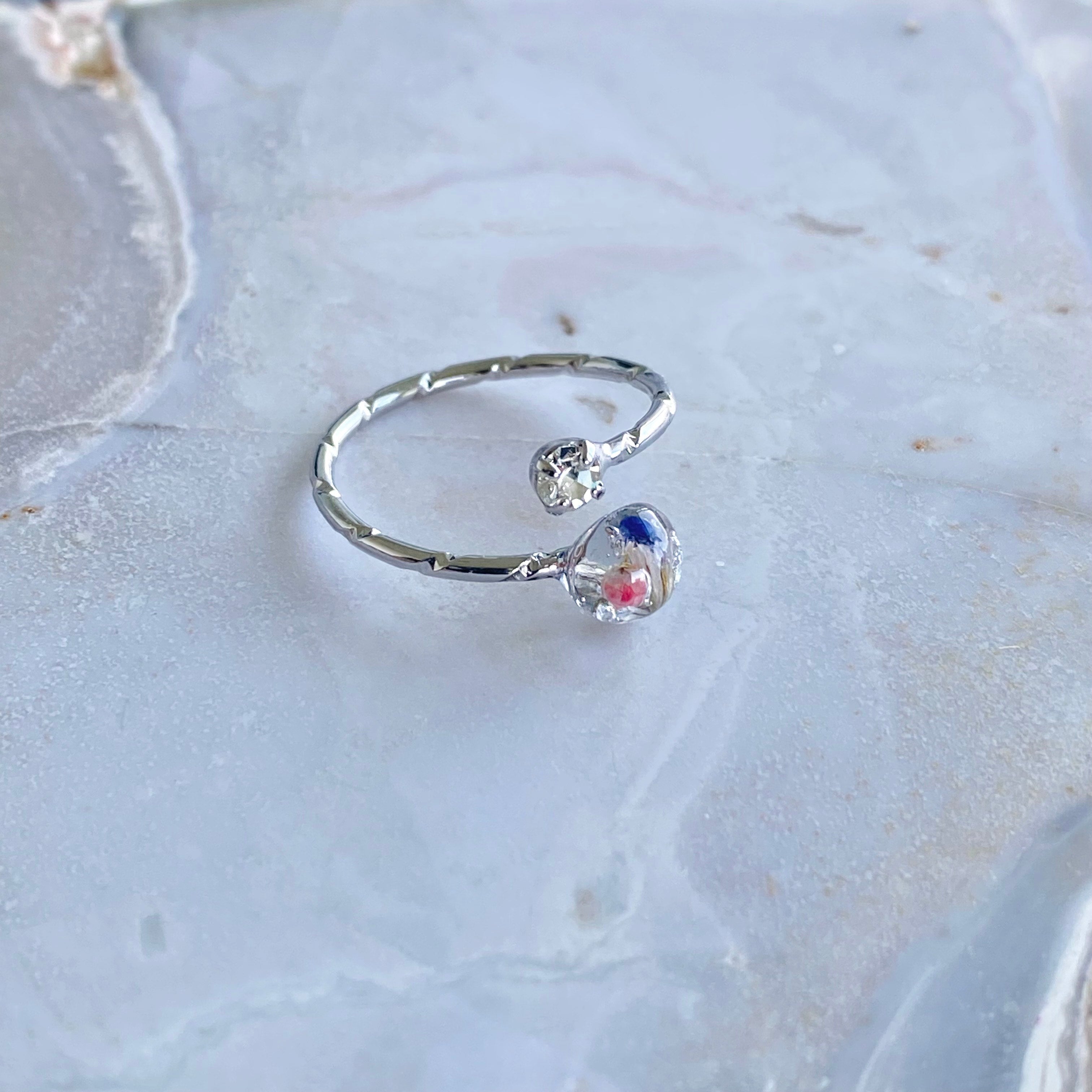 Flower & crystal ring