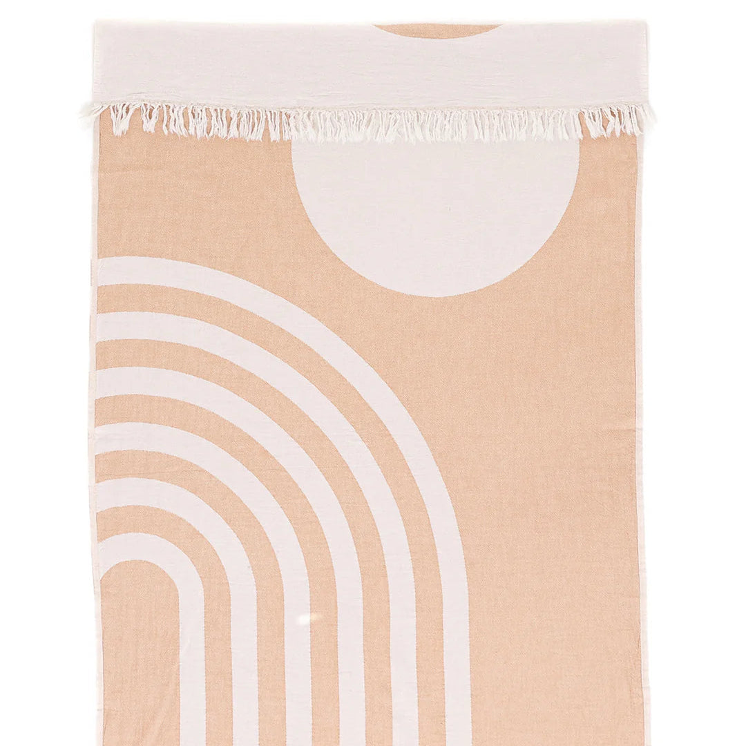 Beige turkish towel with white arches and fringes
