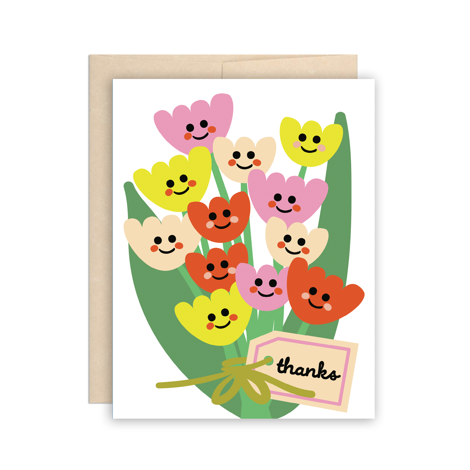 Greeting Card - Cute Tulips Bouquet Thanks
