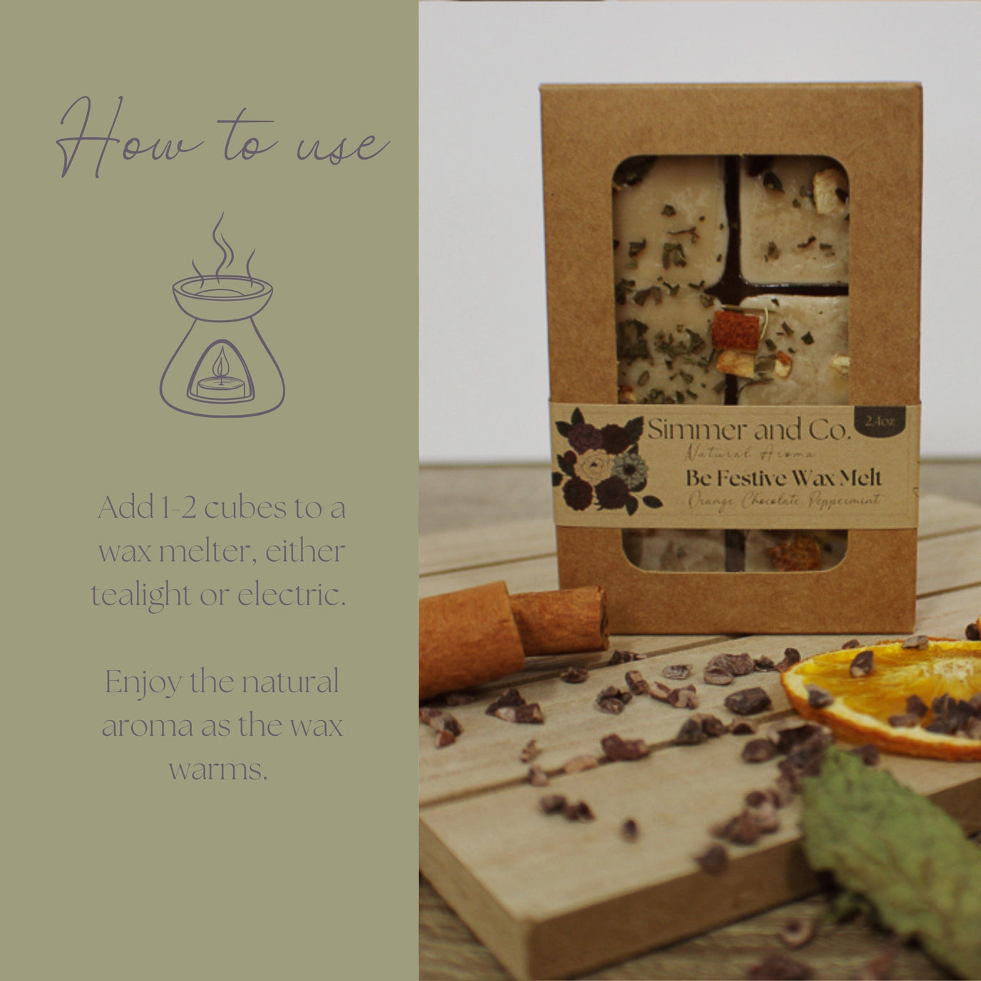 Be Festive Simmer Melt | Natural Peppermint Cocoa Botanical Wax Cubes