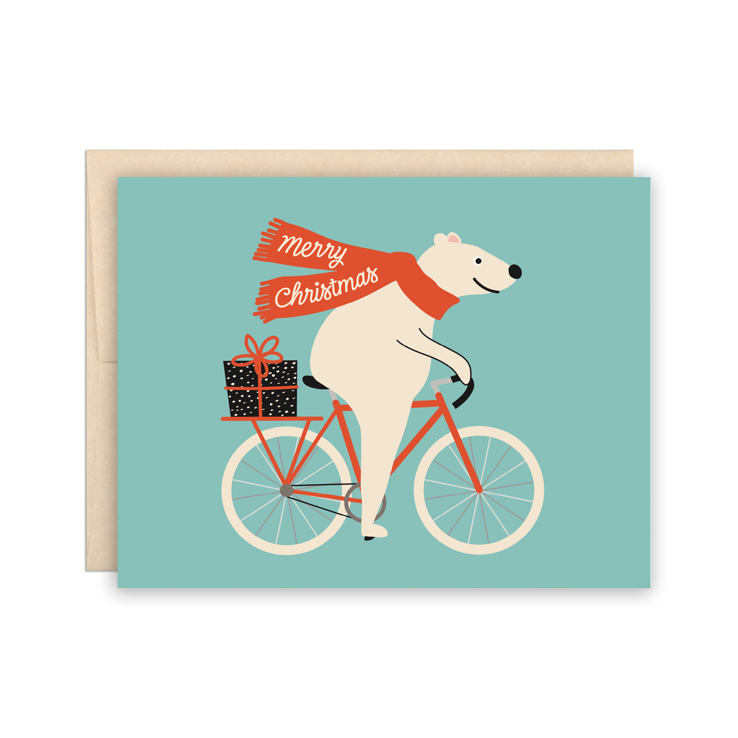 Greeting Card - Cute Merry Christmas Polar Bear Cyclist Holiday Card