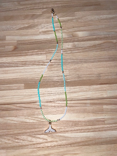 Beaded Necklace with whale tail pendant