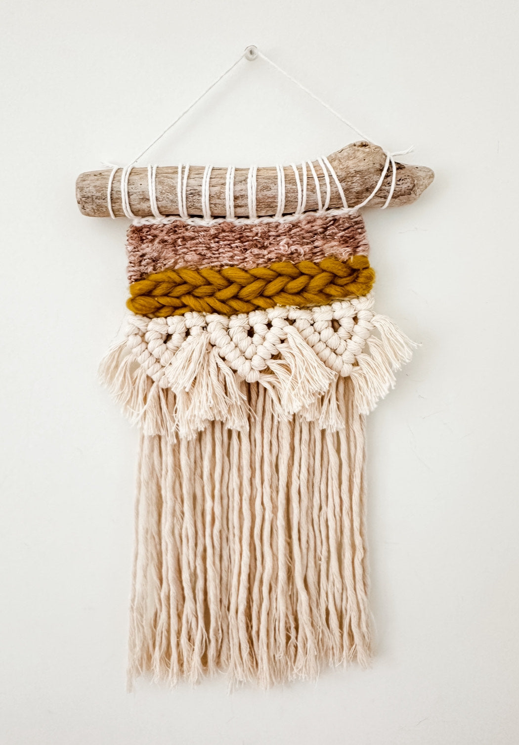 Small purple and yellow with macrame fringe