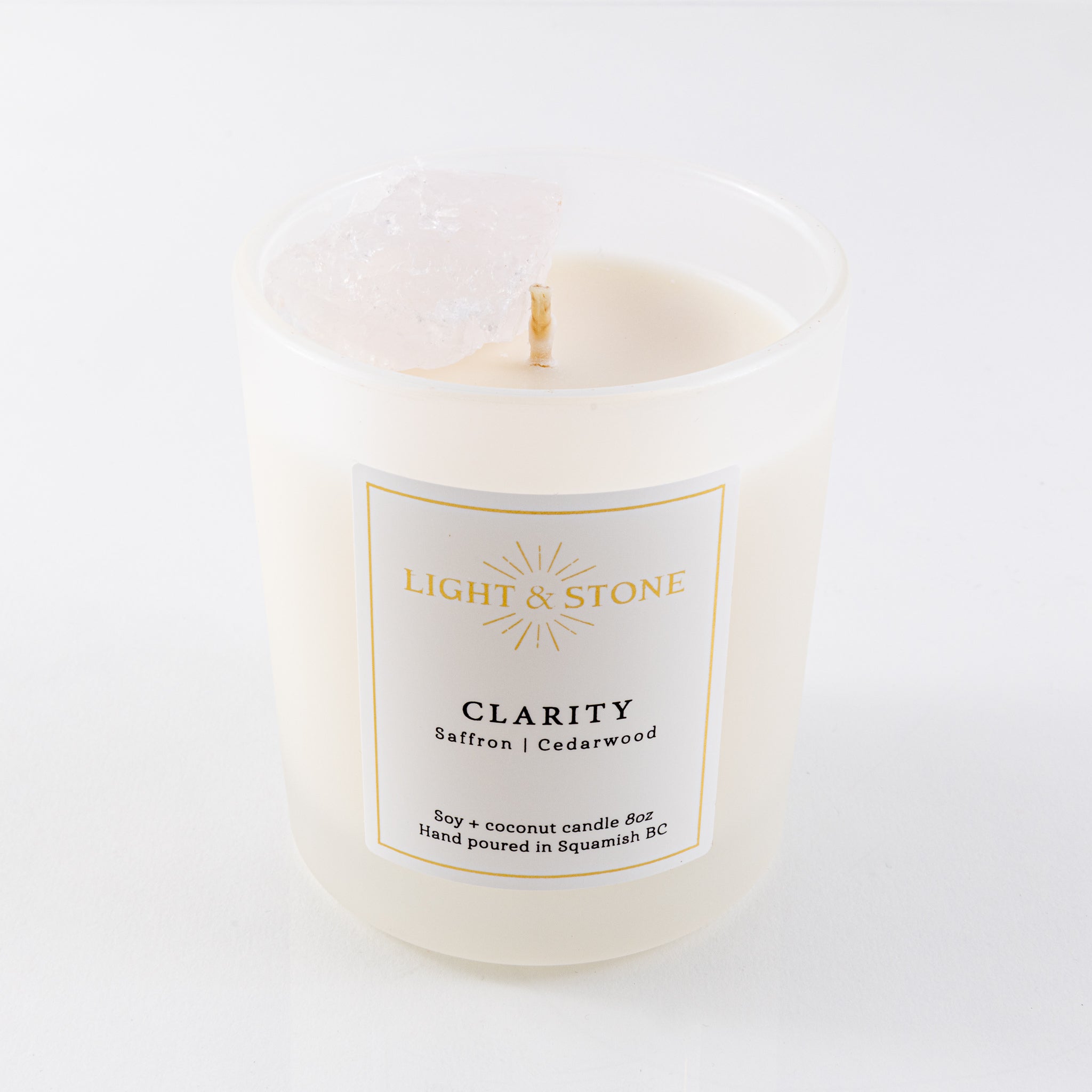 Light and Stone - Candle: CLARITY - Saffron | Cedarwood with Smokey Quartz