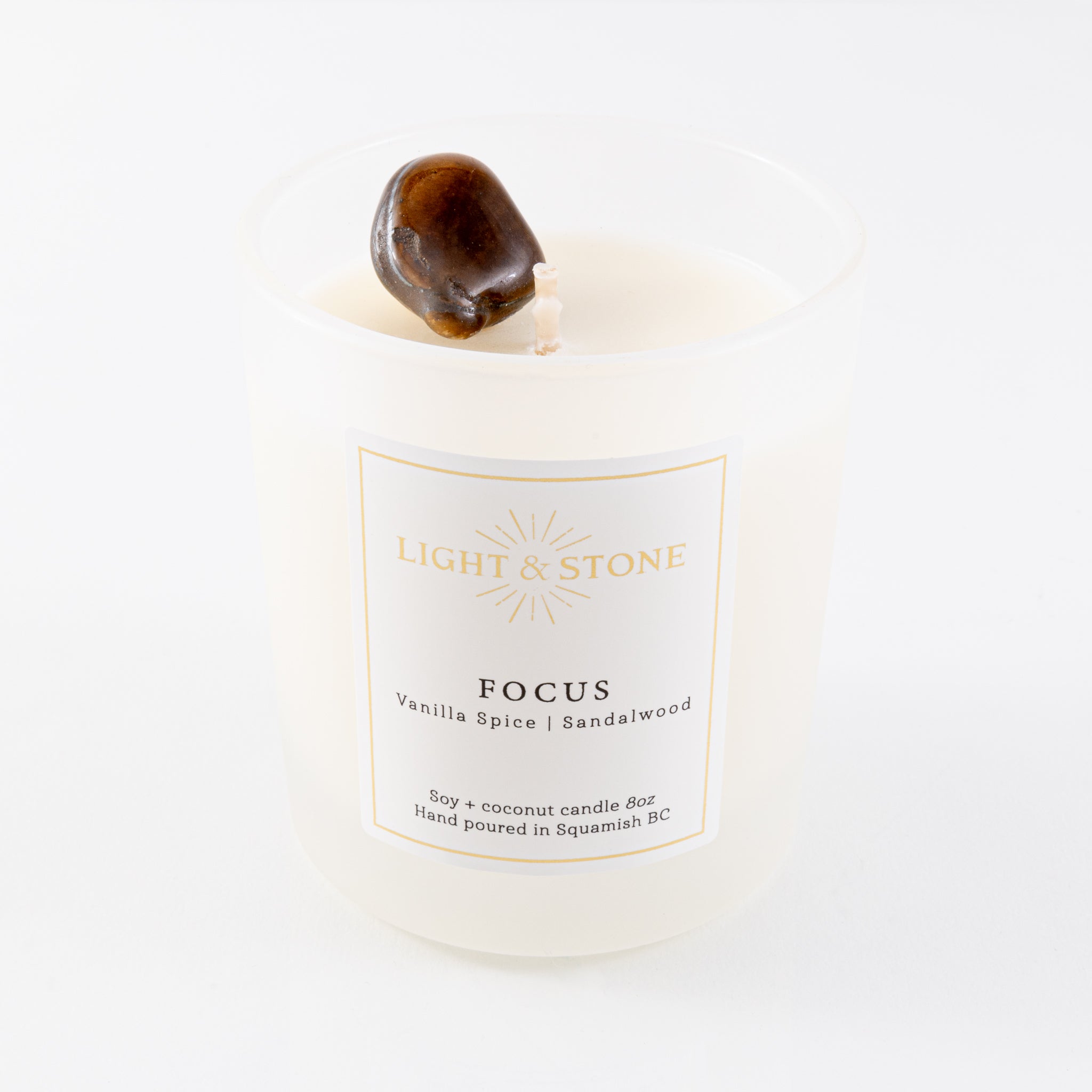 Light and Stone - Candle: FOCUS - Vanilla Spice | Sandalwood with Tigers Eye