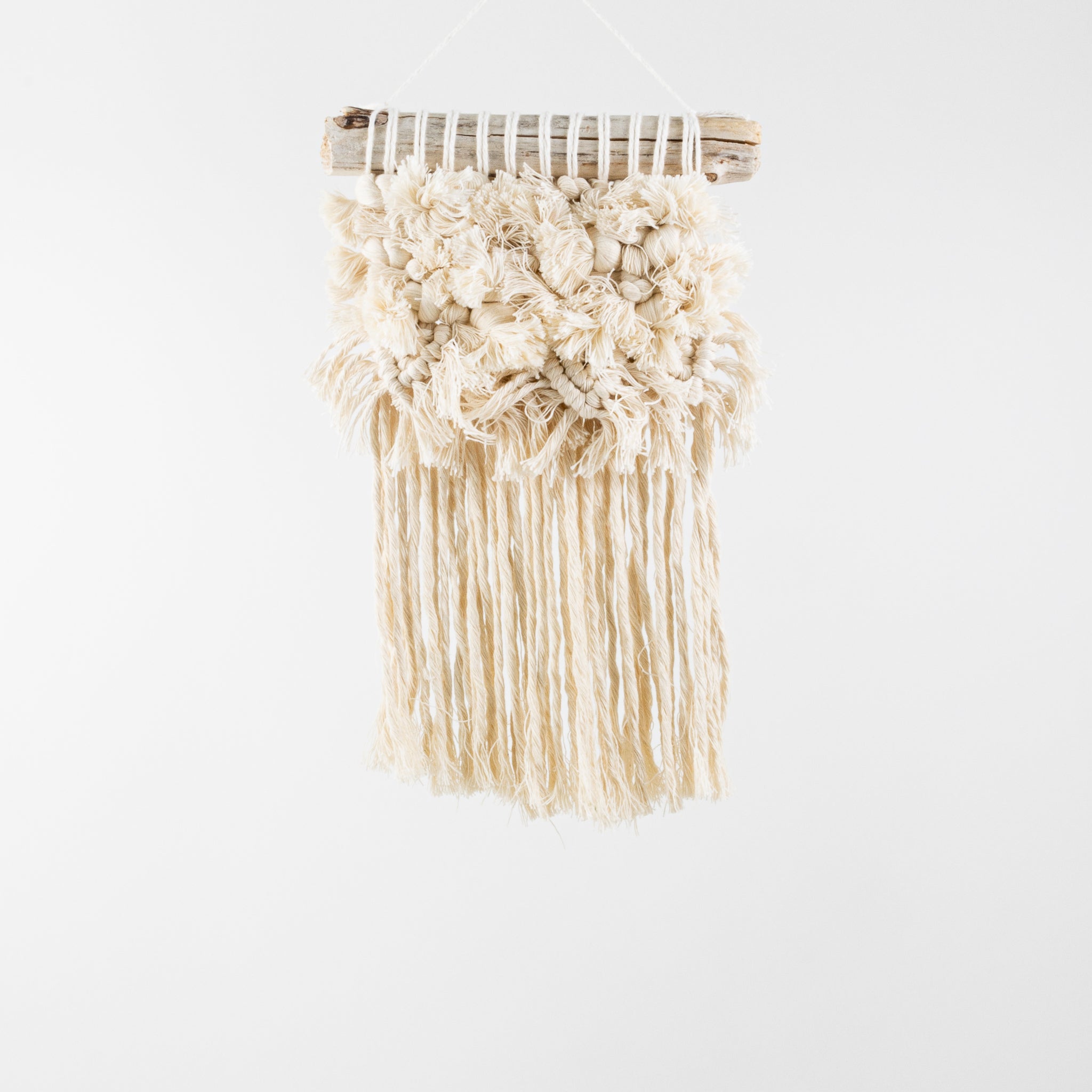 Minttu Fibre Arts - Weave - White Knotted with macrame fringe