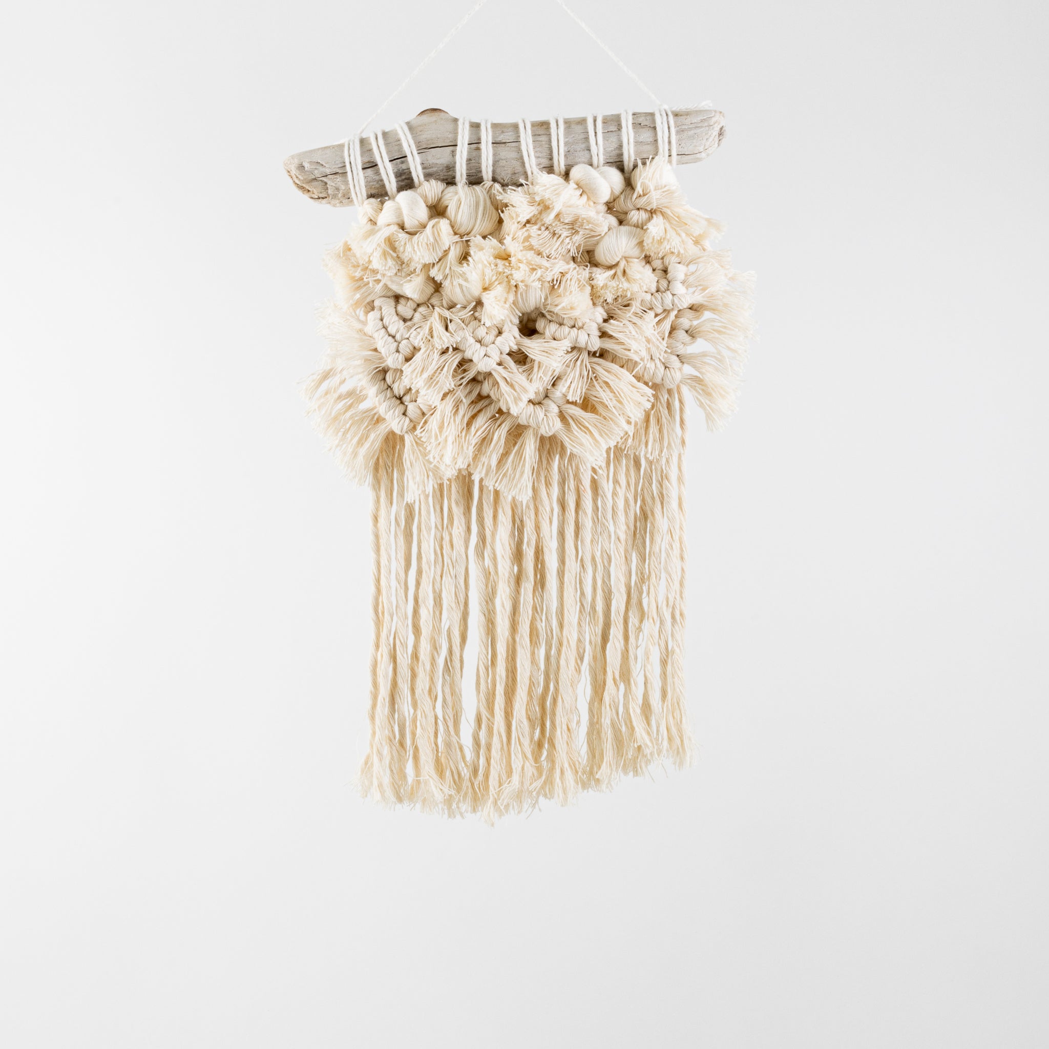 Minttu Fibre Arts - Weave - White Knotted with macrame fringe